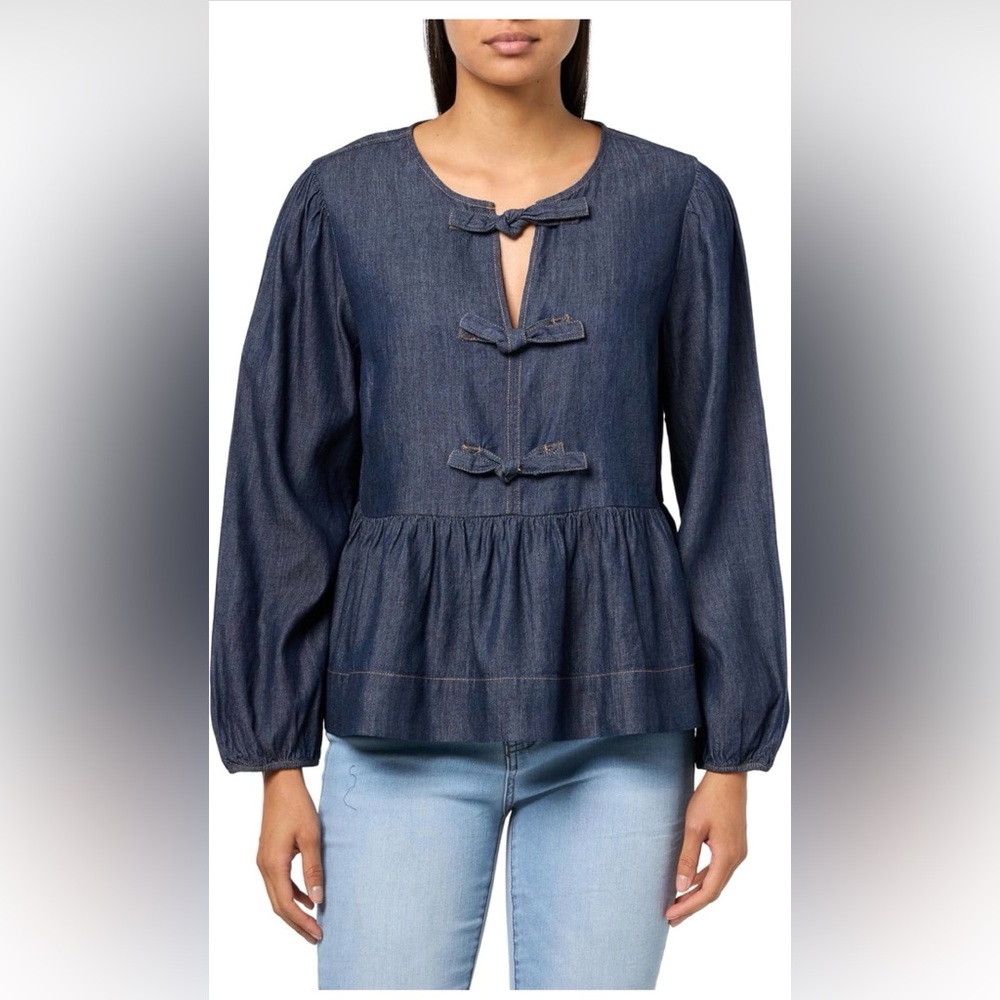 Nautica Womens Long Sleeve Chambray Popover Denim Top NWT XL